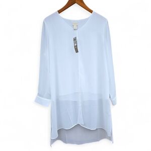 Chico's White Sheer V-Neck Tunic Length Blouse Size 1 (MP)
